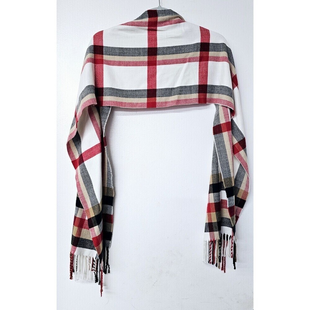 Scottish 100% Cashmere White Plaid Super Soft Rectangular Scarf Unisex Men Women